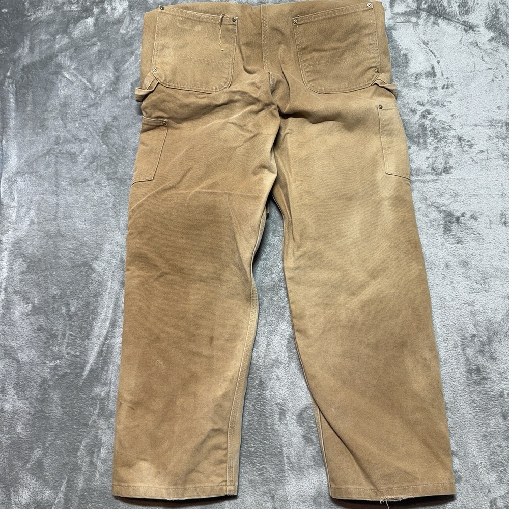 Carhartt Overalls Mens 34x32 Beige Tan Double Knee Canvas Workwear Straight Leg - Picture 9 of 12